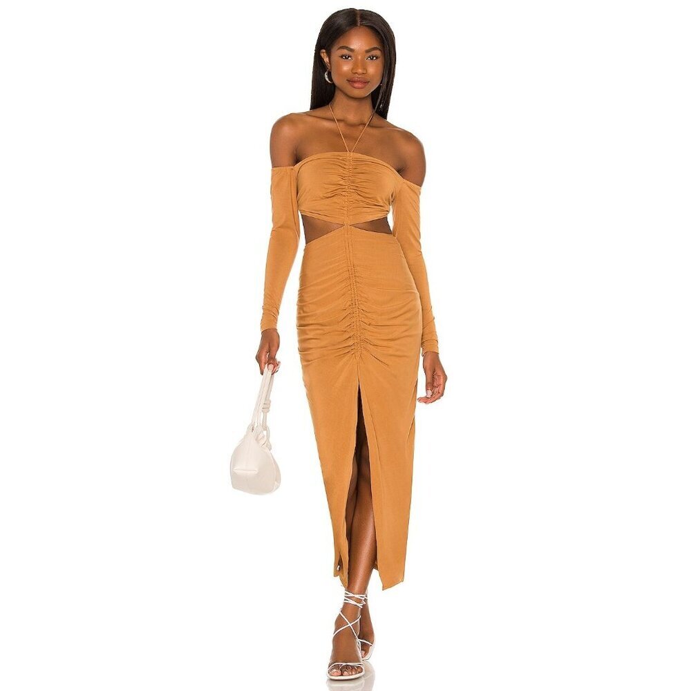 Ronny Kobo Zadia Cut Out Maxi Dress Camel Womens Size Small